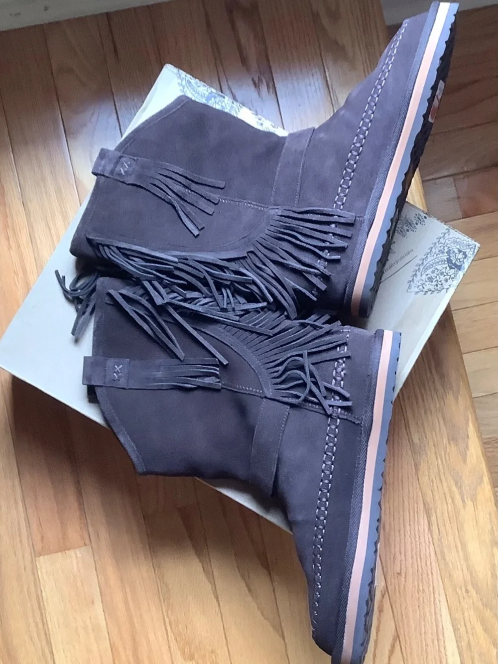 Free People Faye Fringe Suede And Faux Fur Boot Chocolate Brown SZ 9.5